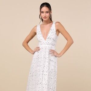 Lulus Solita White Sequin Mesh Sleeveless Maxi Dress - Size S